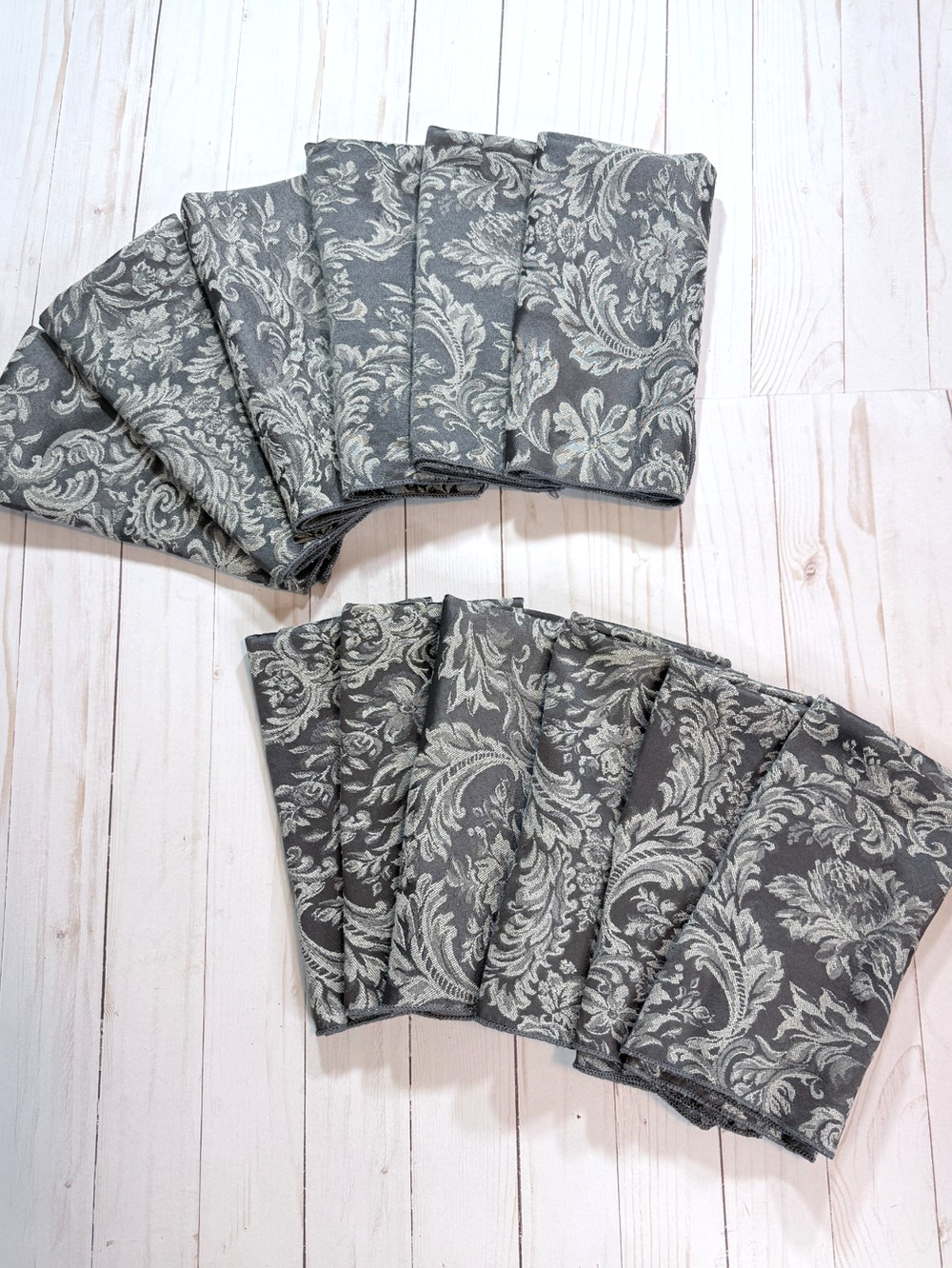 Gray Brocade Cloth Napkins Set of 12